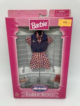 Barbie 074299191794 1997 Fashion Avenue Authentic Jeans Pack Plaid Dress 19179