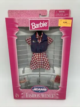 Barbie 074299191794 1997 Fashion Avenue Authentic Jeans Pack Plaid Dress 19179
