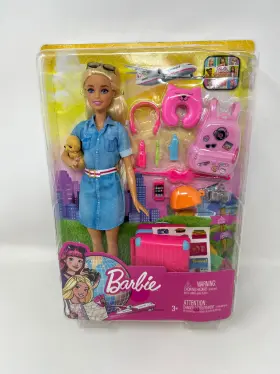 Fwv25 Barbie Doll And Travel Set With Puppy Luggage 10 Accessories Multicolor