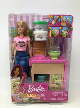 Ghk43 Barbie Noodle Bar Playset With Blonde Doll Workstation 2 White And Green Do