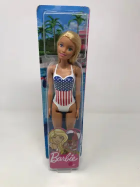 Gpb17 Barbie Doll Blonde In Swimsuit With Us Flag