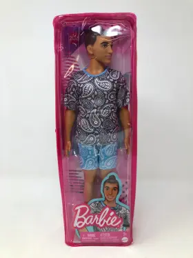 Hjt09 Barbie Ken Doll Kids Toys Fashionistas Brown Hair In Bun Paisley Tee And Sho