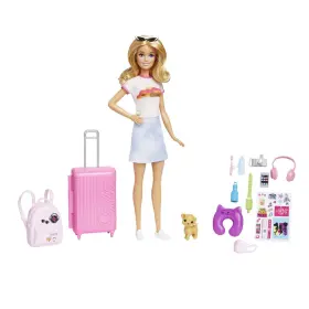 Hjy18 Barbie Doll And Accessories Malibu Travel Set With Puppy 10 Pieces Inclu