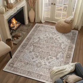 Jcrglouvre-3x5-a4 Ckny Home Fashion Area Rug 3x5 Entryway Washable Soft Thin Vintage 3ftx5ft Multi Taupe