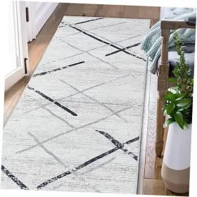 Zdjcrgloom-2x5-a1 Ckny Home Fashion Runner Rug 2x5 Washable Area Hallway Moroccan 2ftx5ft Grey Black