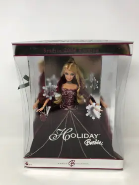 G8177 Mattel Barbie Holiday Christmas 2004 African American - Burgundy Dress