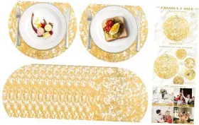 Lc1198 Zhangyong-us 120 Pcs Disposable Gold Foil Placemats 13 Inch Round Place