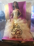 Barbie 50TH Anniversary Doll African American Gold Dress Mattel 2008 New. Price: $150.00.