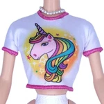 Barbie 2019 Fantasy Hair Graphic Tee Crop Top Unicorn Short Sleeve Mattel #GHN04 Used. Price: $5.99.